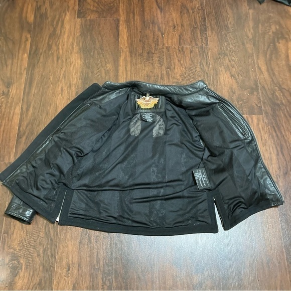 HARLEY DAVIDSON biker riding jacket heavy duty leather trimmed Large - Picture 2 of 14